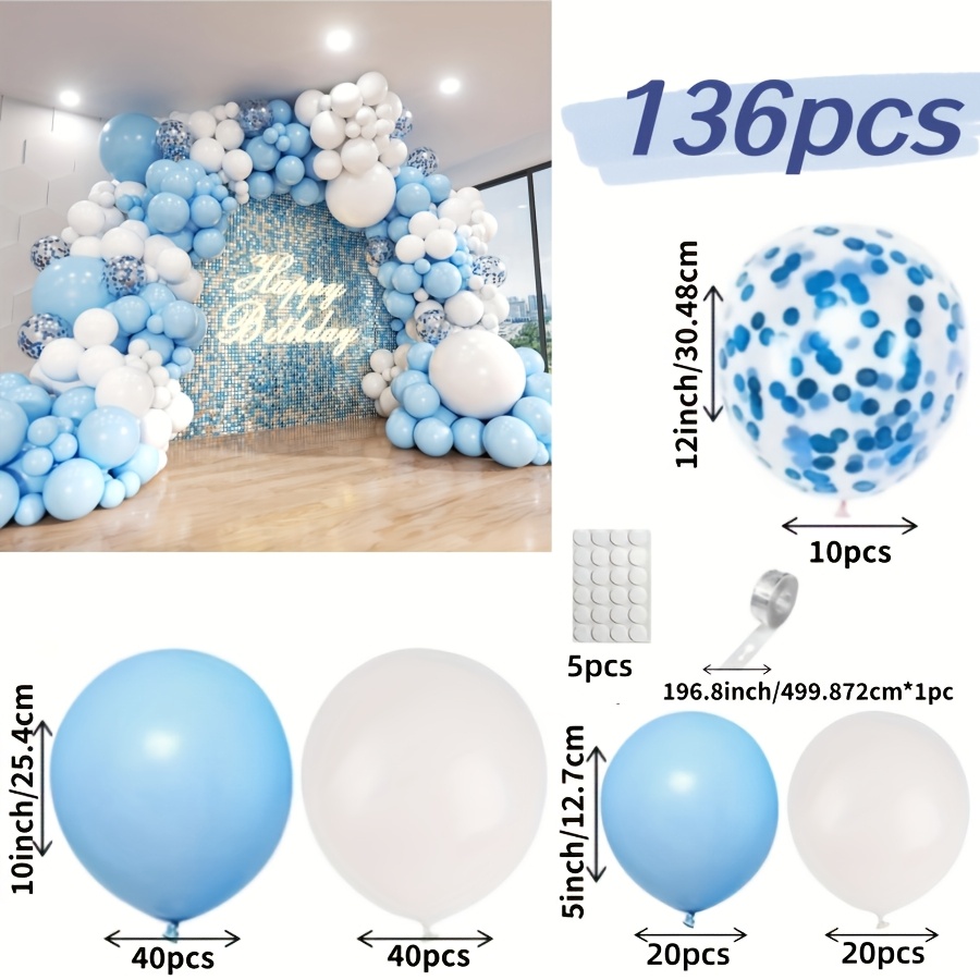 TEMU 136 juegos de globos azules y blancos, guirnaldas de globos azules y blancos, globos de diferentes tamaños, utilizados para , de género, ,