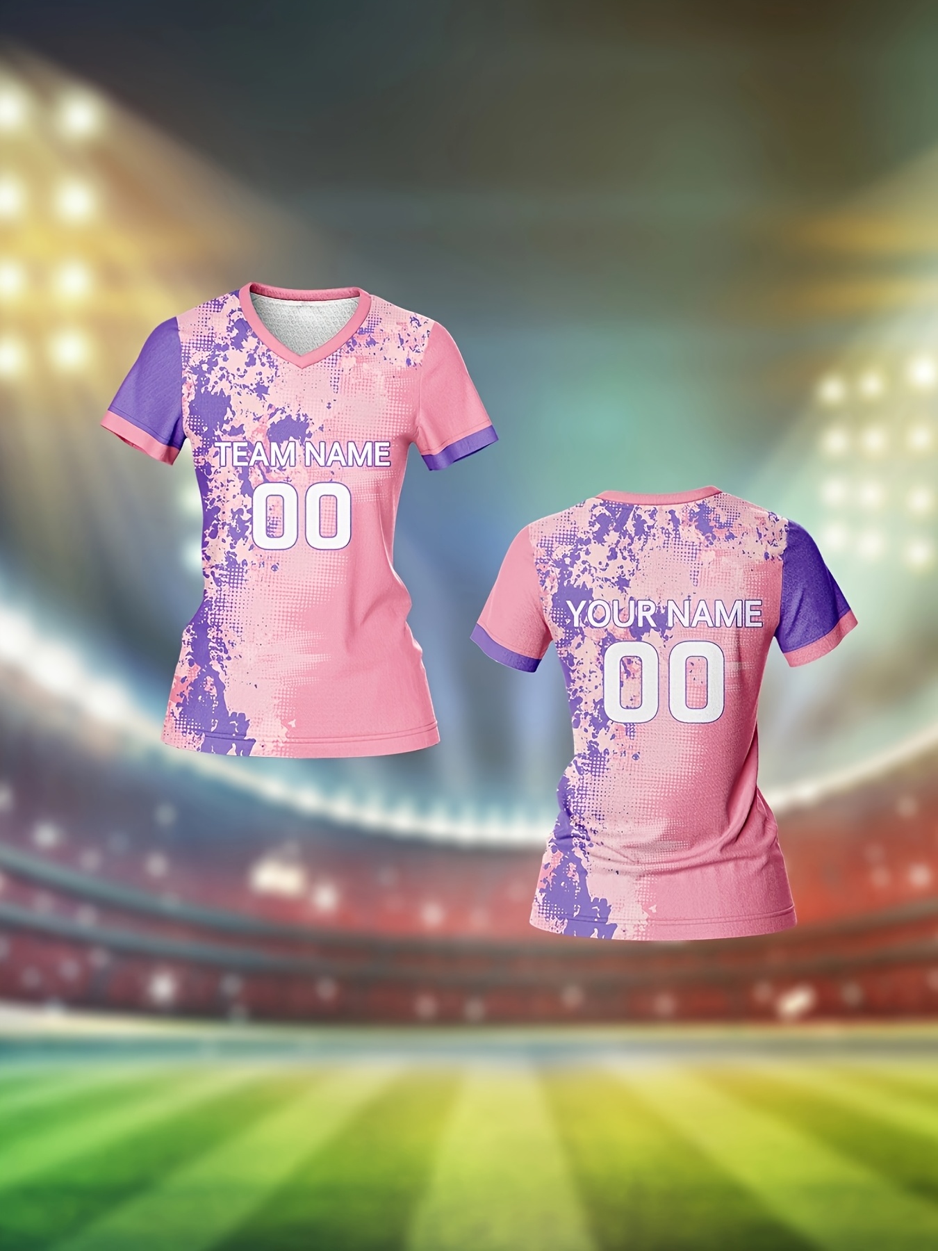 Camiseta de Fútbol con Cuello para Mujer con y Número Personalizados  Estampado Rosa y Salpicado, Transpirable y Rápido, To