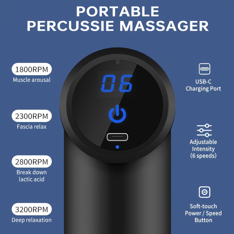 portable massage gun lcd display usb rechargeable muscle massager 6 vibration   4 accessories universal sports and outdoor electronic devices suitable as a mini portable massager for holiday gifts details 2