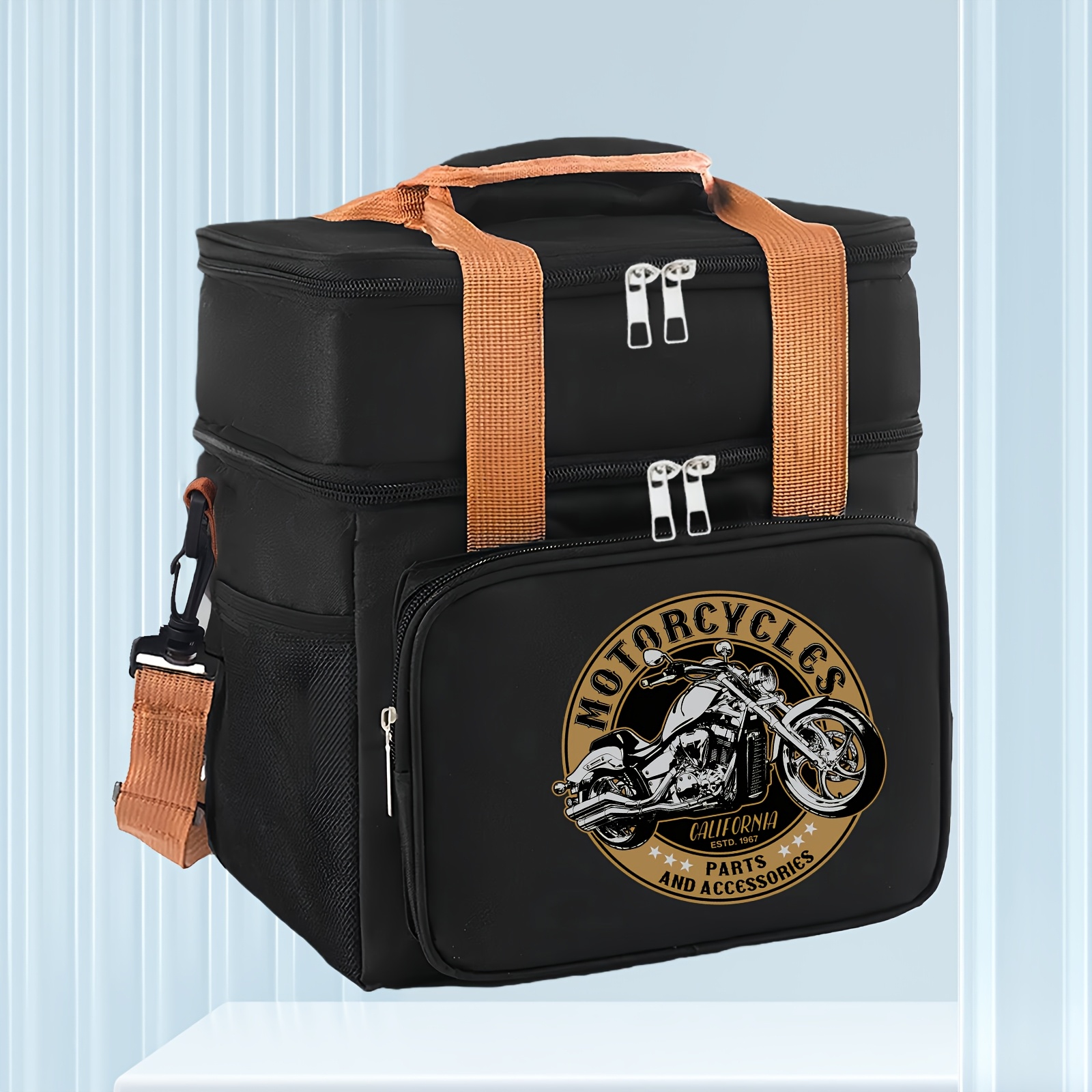 TEMU 1pc Motorcycle-themed Lunch Bag Satchel - Lightweight Portable Rectangular Lunchbox Holder With Sturdy Handle, Durable For Motorcycle Rallies,,,
