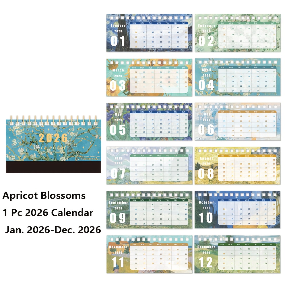 Image of 1pc 2026 Monthly Planner Calendar - Painting Style & Memo Pages - 6.3 Inch Desktop Flip Scheduler - Must-have For Busy Professionals & Students - Office/home Decor