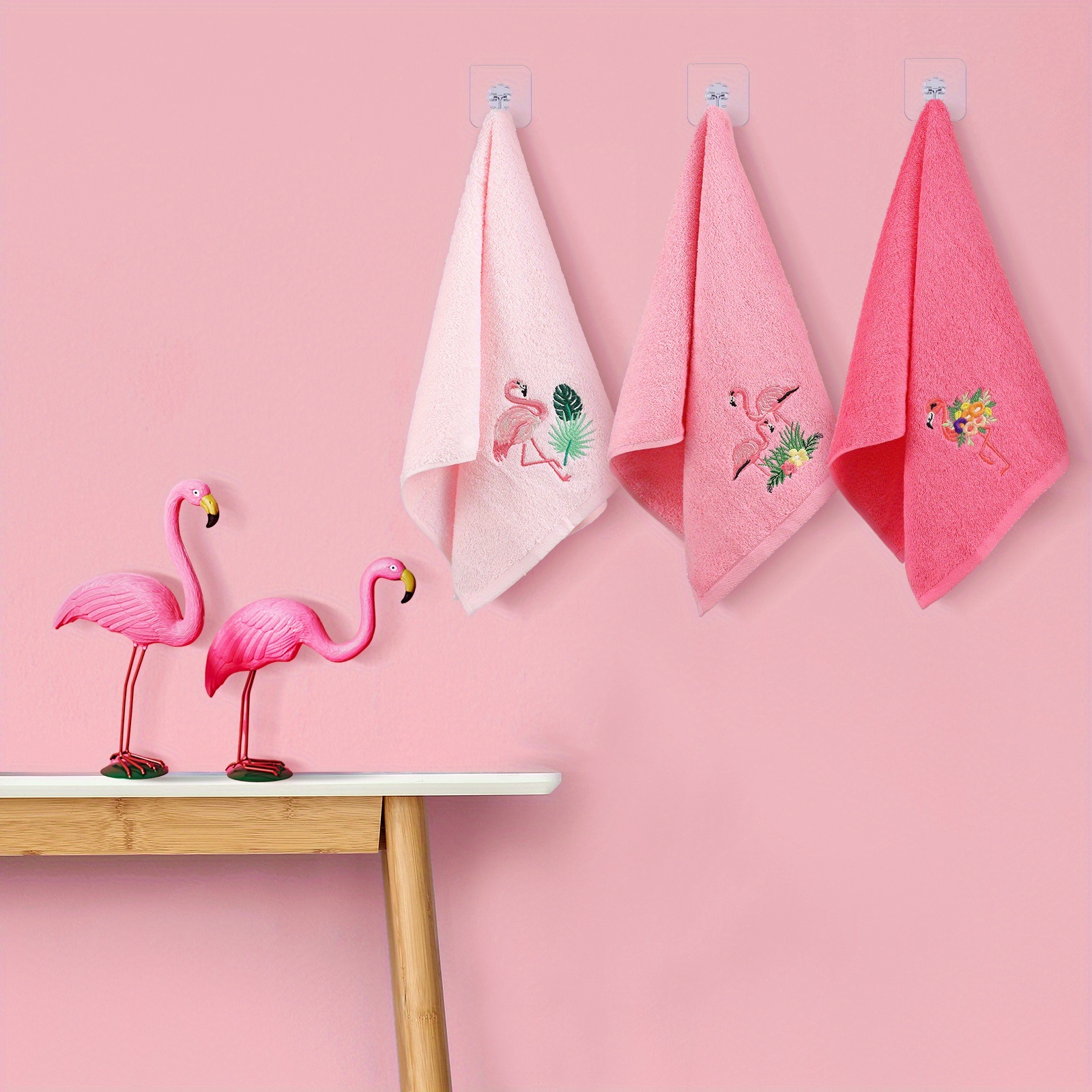 3pcs Flamingo Floral Hand Towels Bathroom Decor 14x29 Inch Embroidered Decorative Cute Summer Flowers Cotton Soft Absorbent Hand Towels For Bathroom Kitchen, Wash Cloths