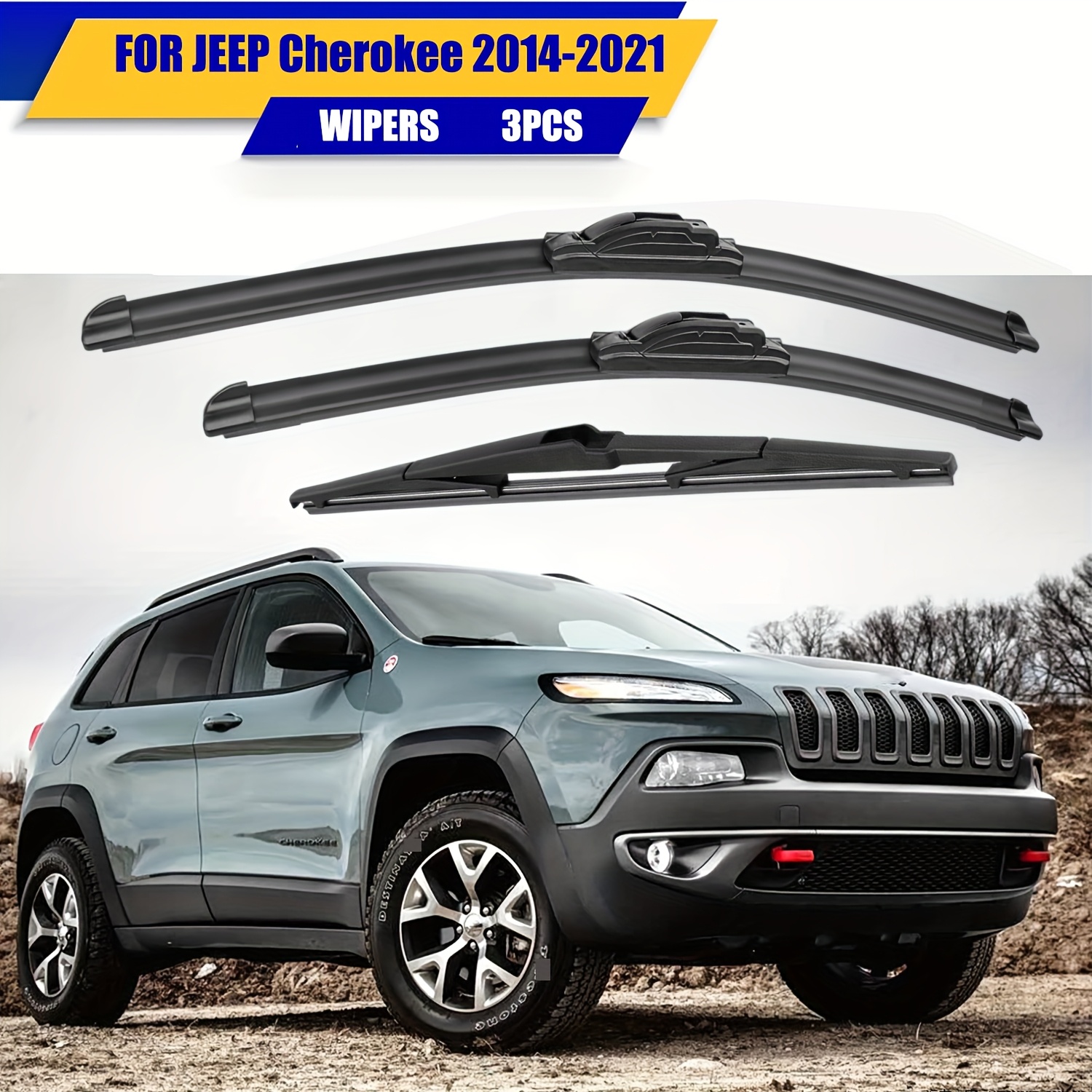 TEMU 3 pezzi Spazzole tergicristallo di ricambio per Jeep Cherokee 2014-2021, Spazzole tergicristallo di ricambio originali - 26"/18"/14" (Set da 3