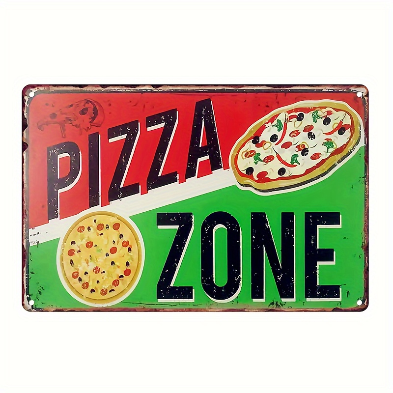 

Vintage Pizza Zone Tinplate Sign, Iron Wall Decor For Home, Restaurant, Bar, Cafe, Garage - Pre-drilled Holes For Easy Hanging, 30x20 Cm