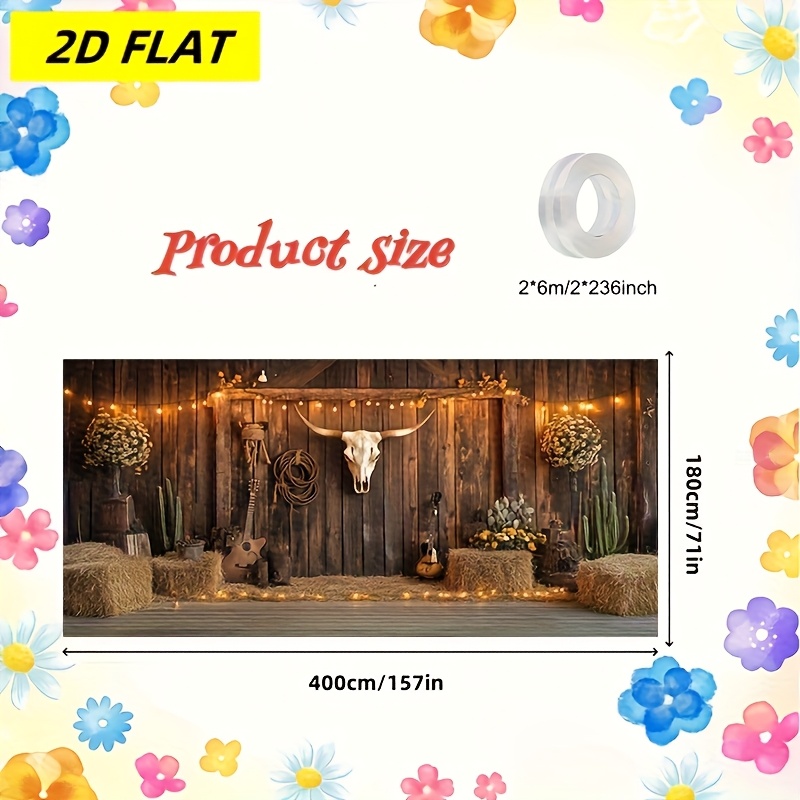 E-shop 2D Flachbanner - 1 Stück 2D Polyester Party-Banner Western Cowboy - Lebendiger Polyesther-Faser-Party-Hintergrund, ideal für