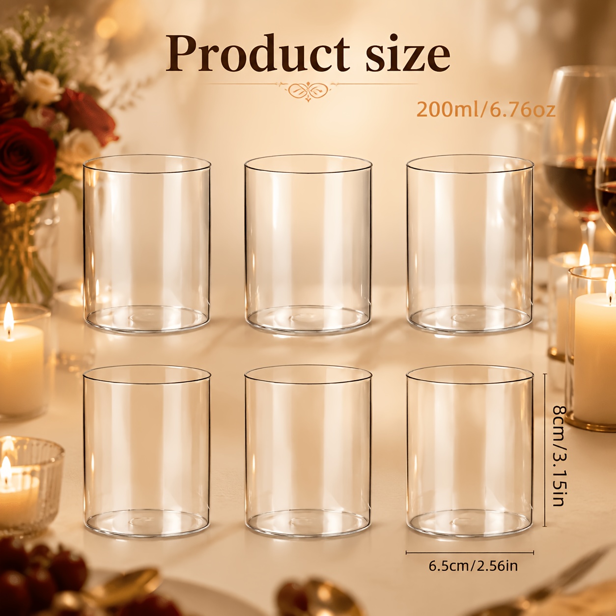 TEMU Ensemble de 6 bougeoirs cylindriques en verre borosilicate de haute qualité, ensemble de bougeoirs en verre transparent, bougeoir en verre au
