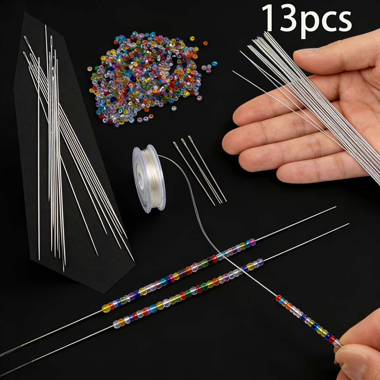TEMU -fine Beading Needles And 1 Roll Of 10 Elastic Beading Threads, Beading Needles | Necklace And Bracelet Needles, Suitable For Various Bead