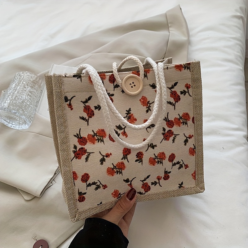 

Women's Fashion Floral Pattern Canvas Bags Tote Handbags Tote Bags Portable Lunch Box Bag