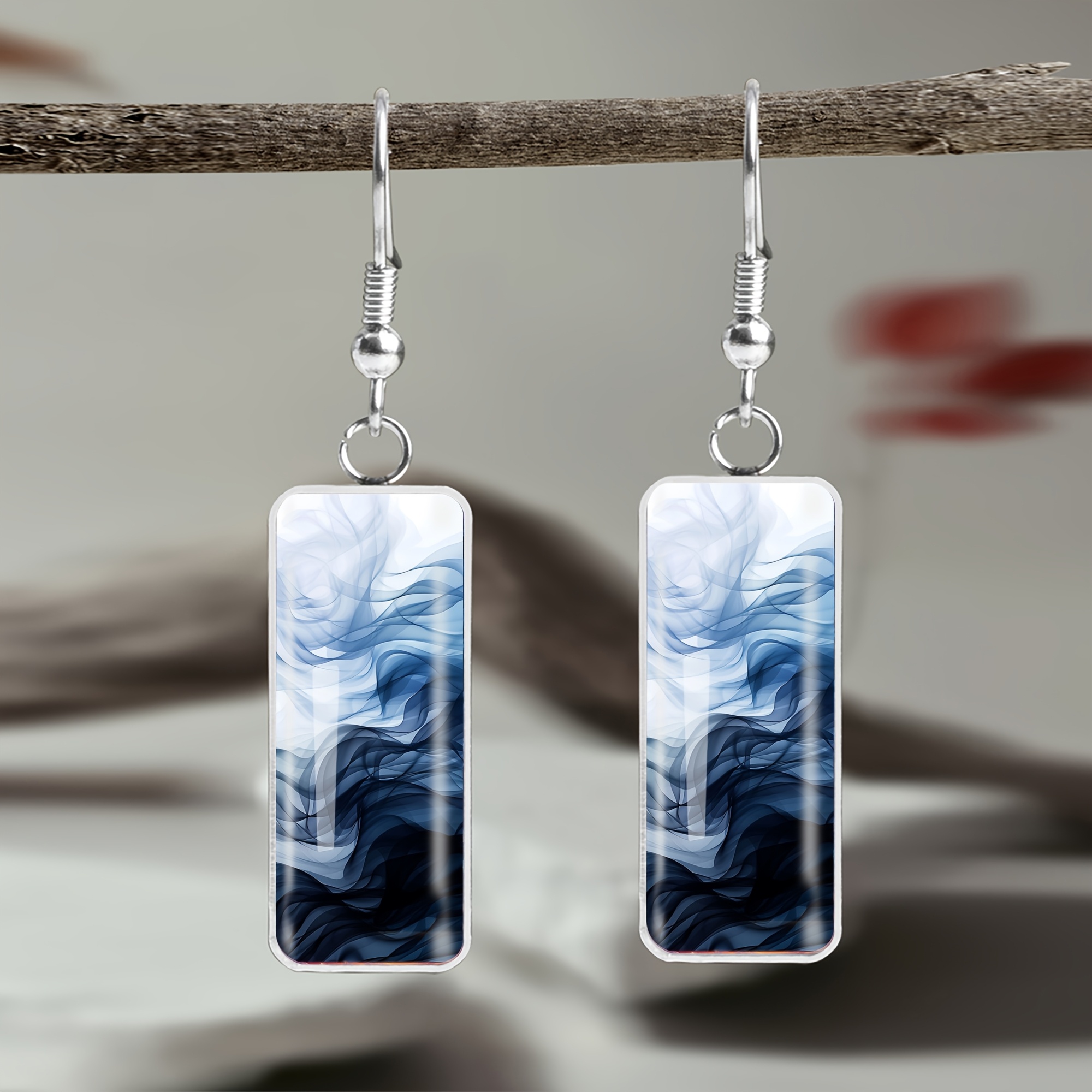 E-shop 1 Paar abstrakte blaue und weiße Wasserwellenmuster 316 Edelstahl Ohrringe, klassischer und eleganter Stil, geeignet für Männer und Frauen,