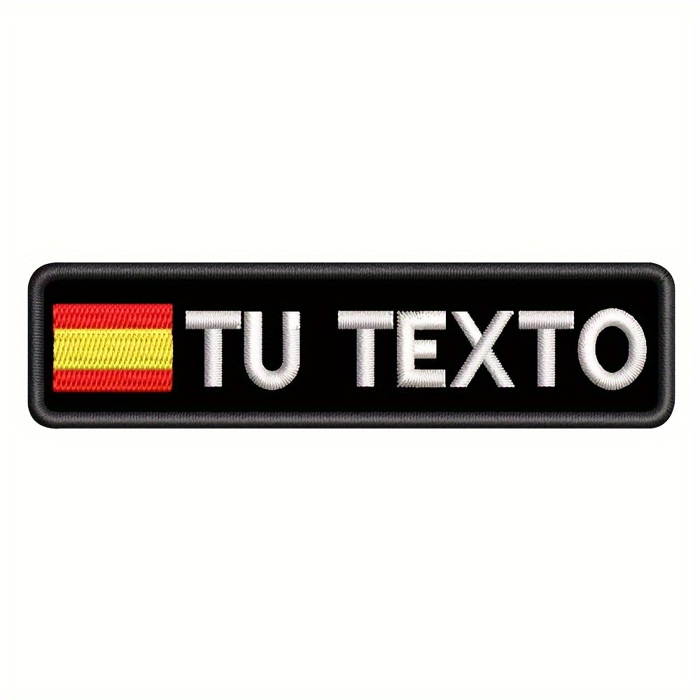 

Custom Name Patch With Spanish Banner Design - Personalized Embroidered Badge With Hook And Loop Backing, Black