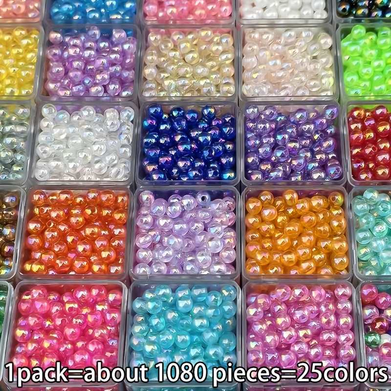 TEMU Ensemble de 1080 perles acryliques rondes AB de 6 mm en 25 couleurs, pour la fabrication de bijoux, bracelets tissés à , , chaînes de téléphone,