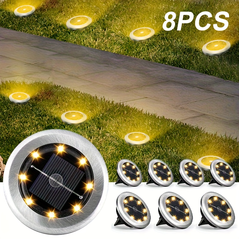 8pcs Solar Led Garden Lights, Ip44 Outdoor Lighting With Auto-brightness Sensor For Courtyard/patio/landscape/pathway Decoration – White/warm Light
