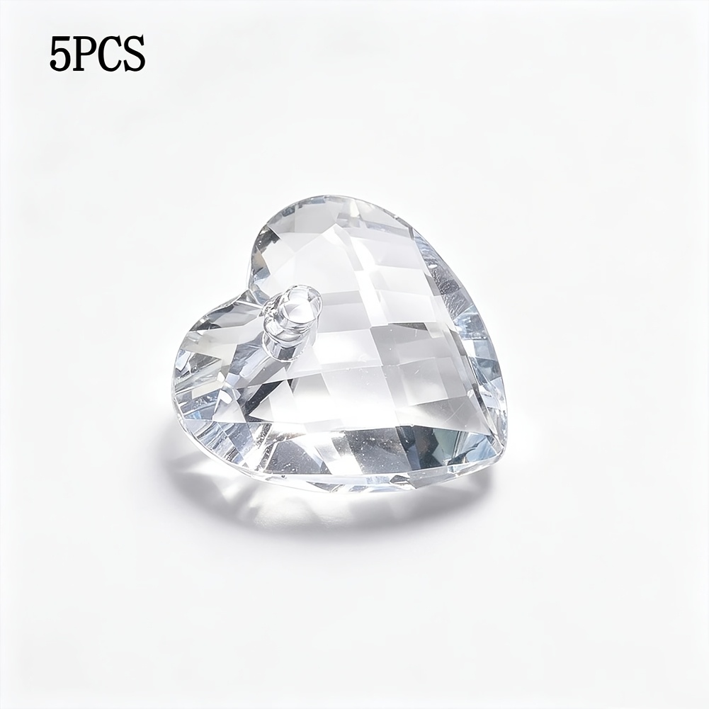 Image of 5pcs 30mm Romantic Heart Suncatcher Crystal Prism Clear Glass Chandelier Lamp Parts Rainbow Sparkle Hanging Pendant Valentine Gifts Wedding Centerpiece Garden Window Party Decor