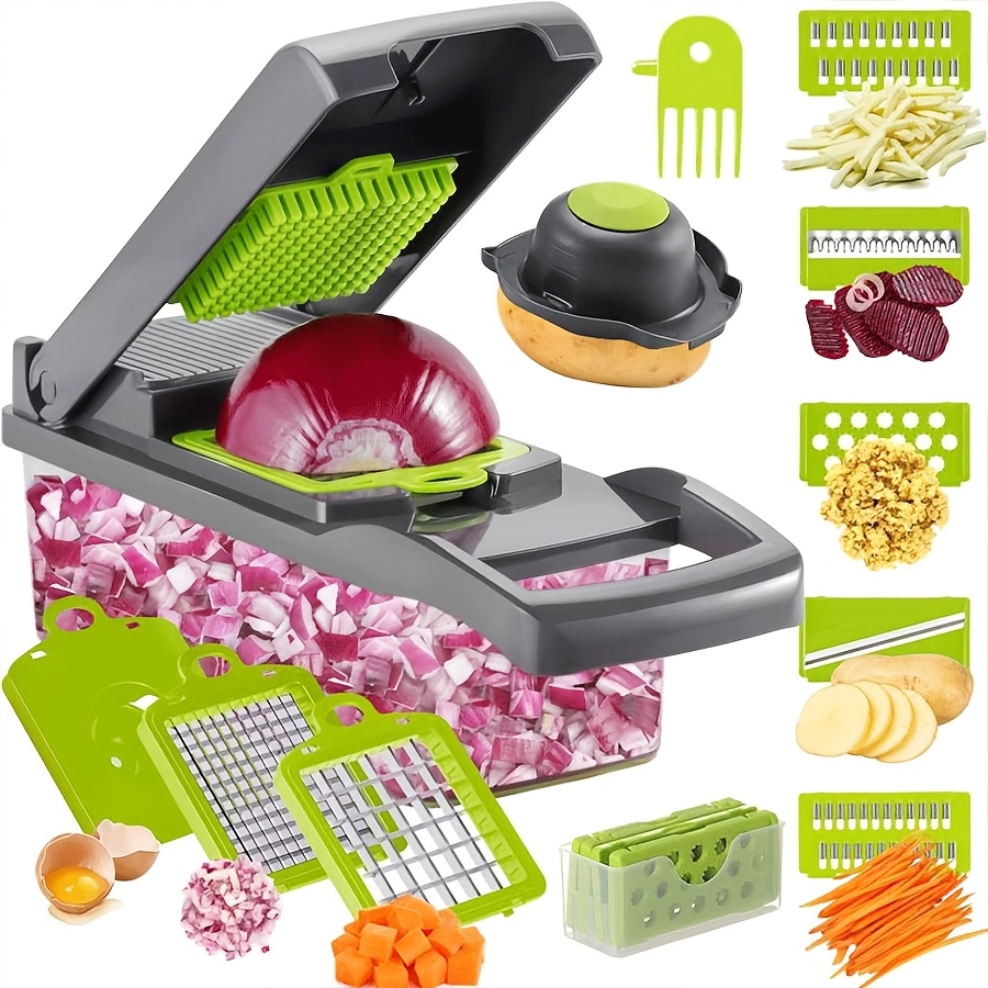 

Vegetable Chopper, Professional Onion Dicer, Multifunctional 13-in-1 , Kitchen Vegetable , Dicer, 8pcs Vegetable Chopper, And Garlic Mincer, With Container., Vegetable Slicing | Gadget | Kitchen Tool