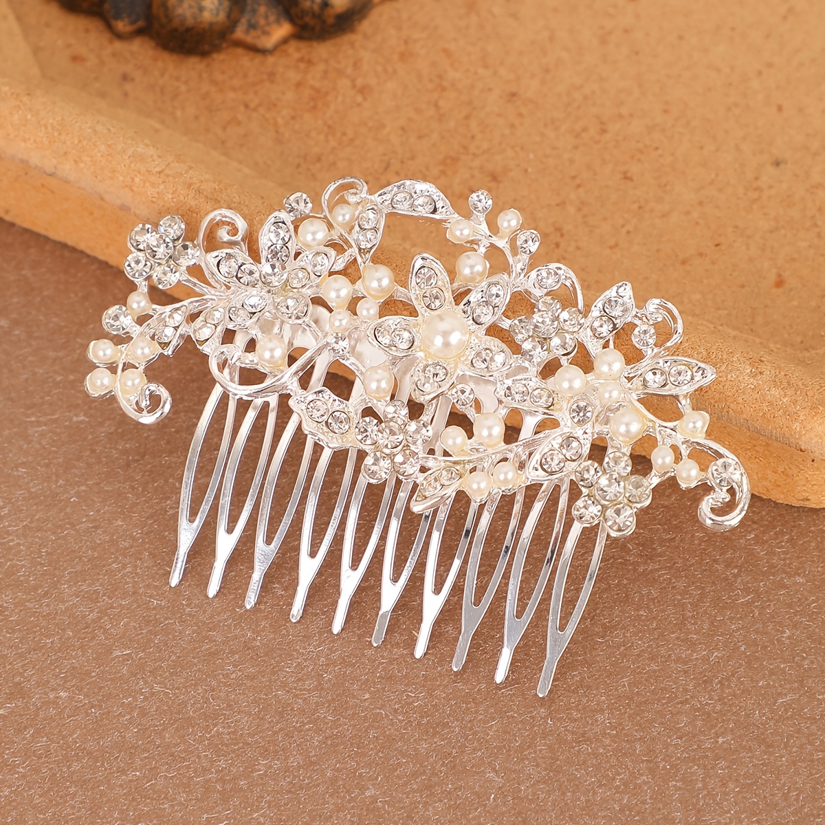 TEMU Silvery Hollow-out Vine Fashion Hairpin Comb, Secure Updo Flower Hair Accessory Comb, Bridal Wedding Dress Low Bun Gentle Atmosphere Side