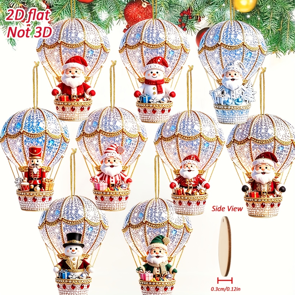 TEMU [2d Flat] 9pcs Stylish Santa Claus Riding Wooden Hanging Ornaments, Christmas Holiday Decor Set, Personalized 2d Flat Wooden Hangings, Christmas