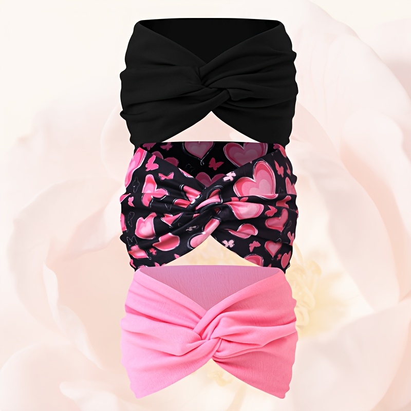 TEMU 3pcs Spring Summer New Arrival Solid Color Printed Fashion Hair Bands Women Hair Ties Set Daily Use