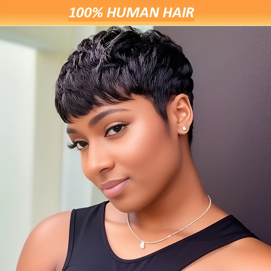 

Chic Pixie Cut Wig For Women - 100% Remy Human Hair, Short Straight With Bangs, Glueless Full Machine Made, 150% Density