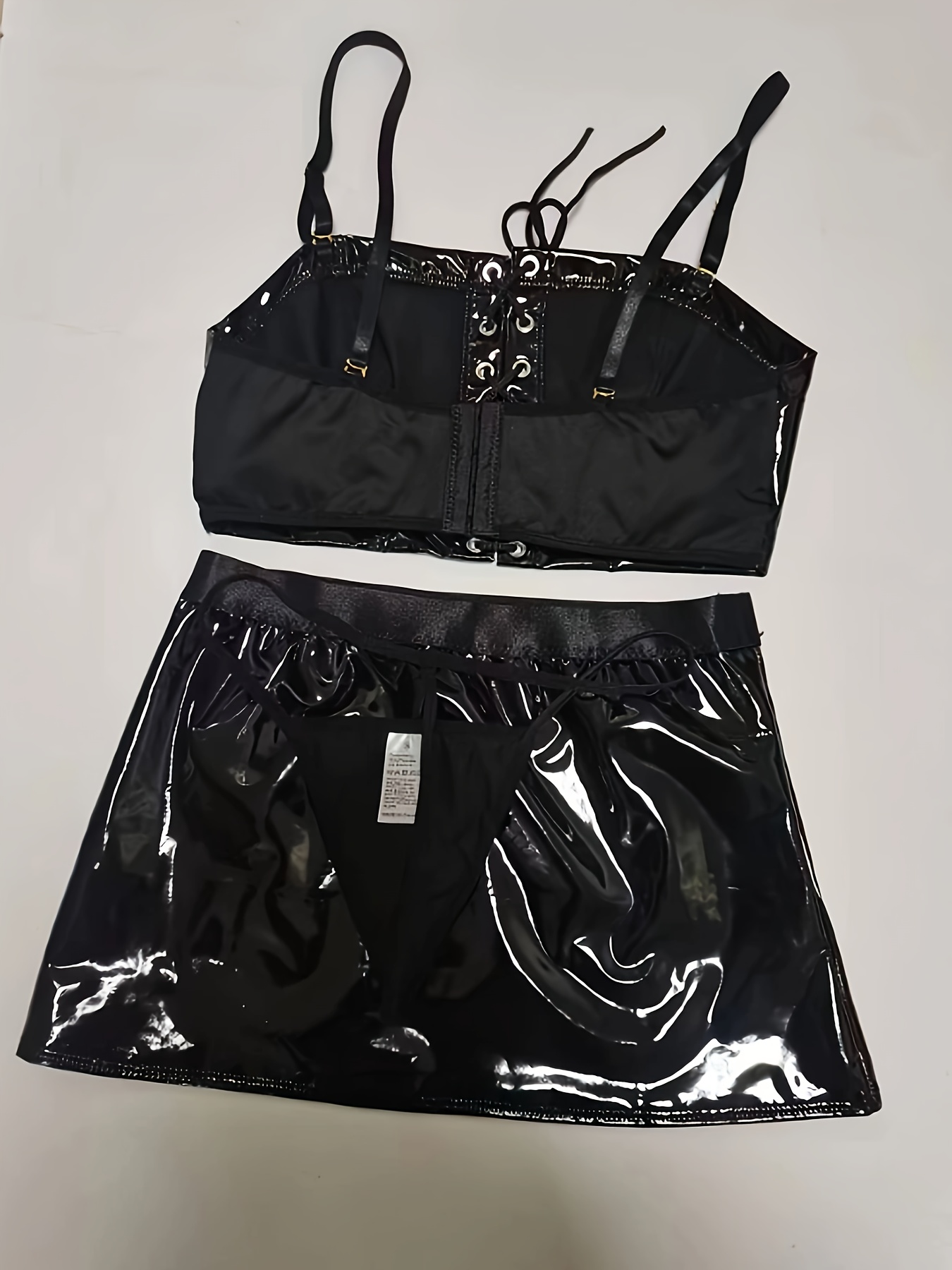 Hot Faux Leather Dress Set Cutout Criss Cross Front Bra Mini