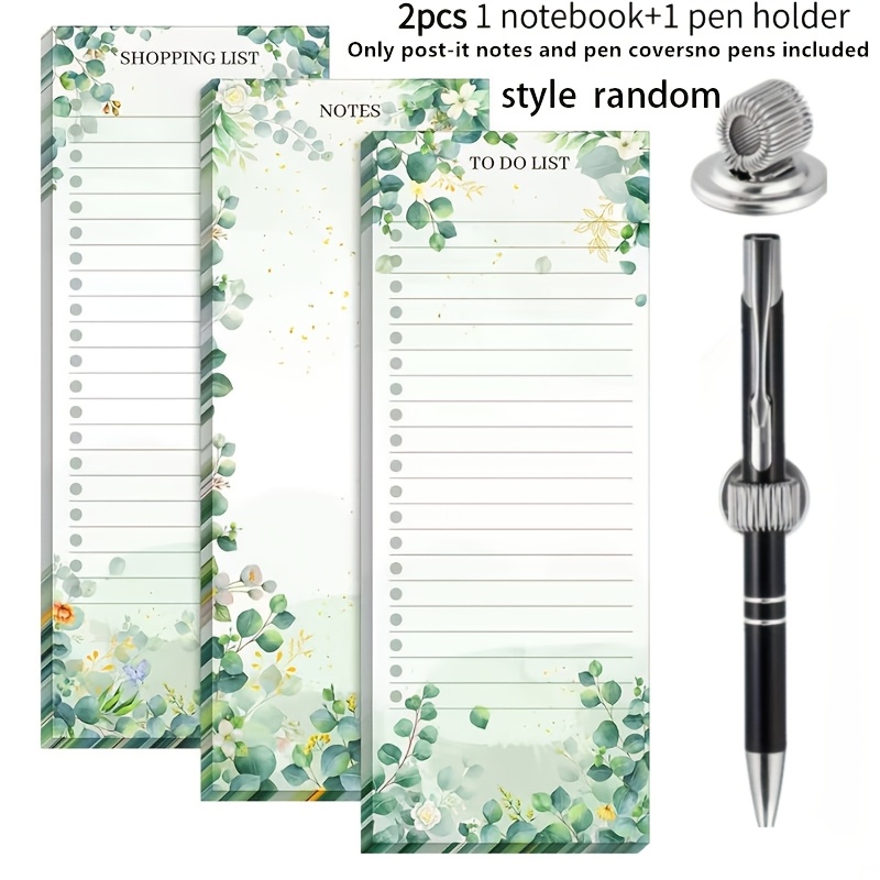 E-shop 2 Stück/A Magnetischer Notizblock Kühlschrank-Stifthalter (ohne Stift) mit Eukalyptusblättern magnetischem Deckel-Design in zartgrün,