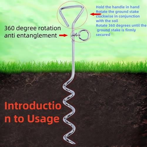 1pc outdoor camping dog tie out stake with 360 galvanized iron and practical dog pet tethering stake pet supplies