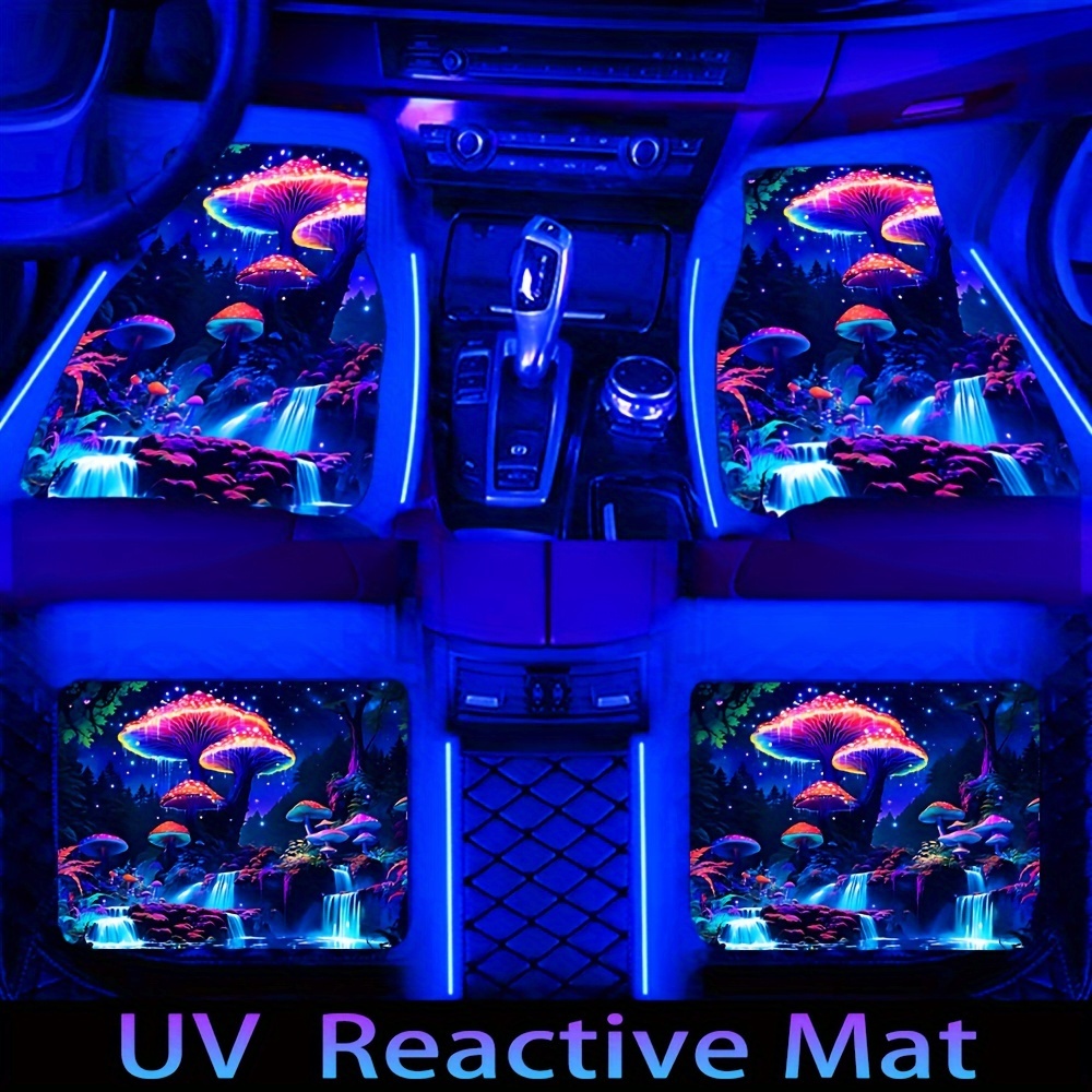 

Mushroom Fluorescent Flannel Car Floor Mats 2/4pcs Set - Uv Reactive, Water-absorbent, Non-slip & Stain-resistant, Fits Front & Rear - Your Interior