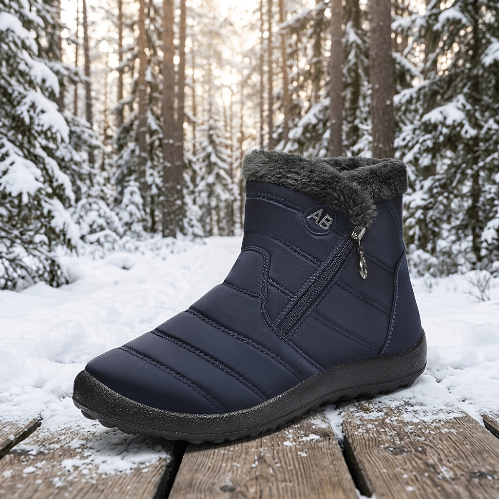Solid Color Women's Hiking Snow Ankle Boots, Warm Outdoor Wear