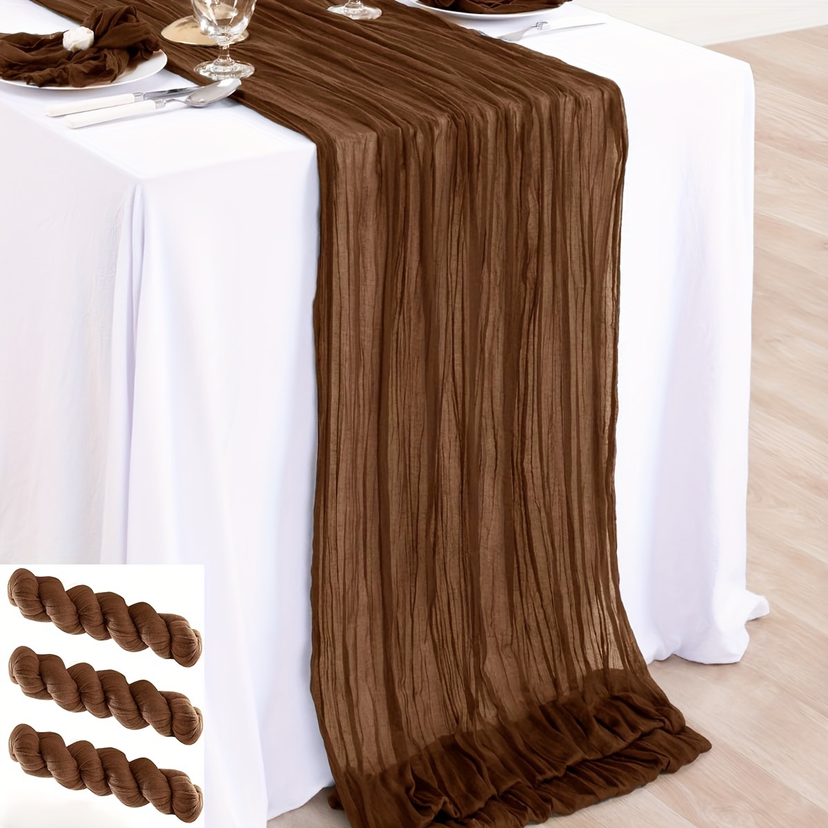 

Rustic Brown Cheese Cloth Table Runner - 3 Pieces, 10ft Long, Rectangular, Vegan, Soft, And For Home Decor, Kitchen, And Party Settings