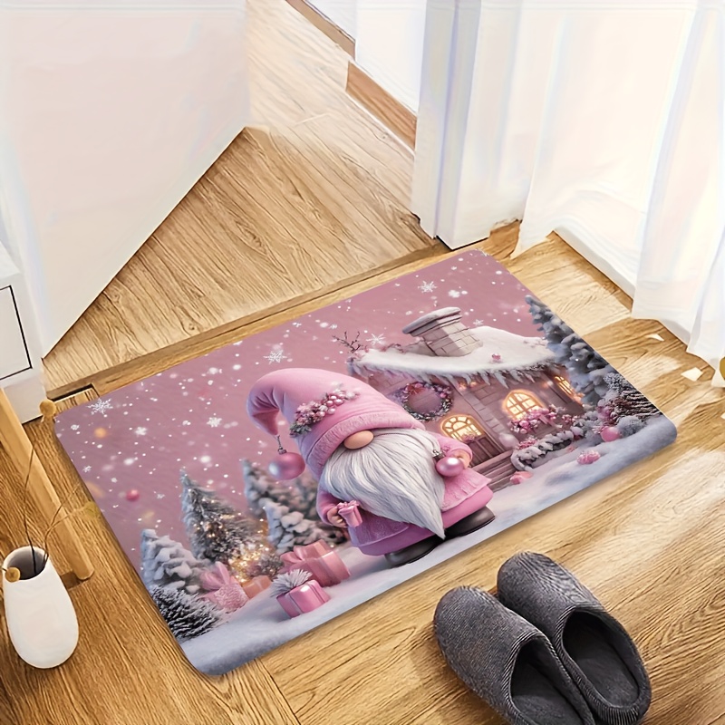 TEMU 1pc, Dokriy, Winter Christmas Outdoor Door Mat And Indoor Door Mat, Non-slip|soft|machine Washable, Christmas Rugscharming Pink Gnome Welcome