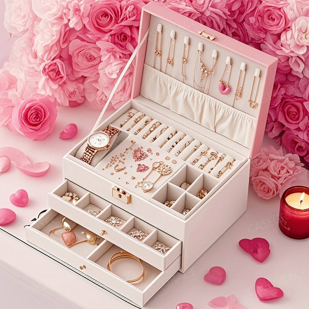 

1pc Coffret à -Niveaux , Double Tiroir, Boîte de Rangement Multifonctionnelle , , Boucles d'Oreilles, Montres