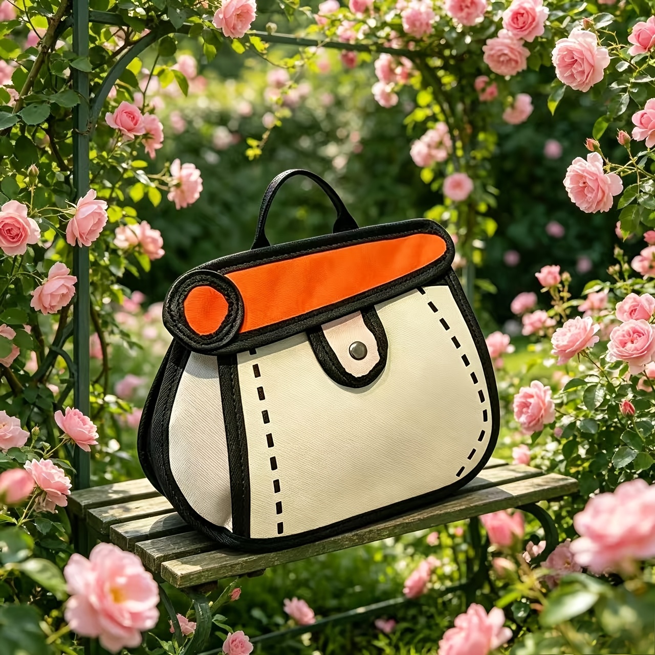 Borsa a tracolla creativa bidimensionale con effetto fumetto, colori a contrasto, piccola borsa a tracolla portatile per uso quotidiano_voghion.com