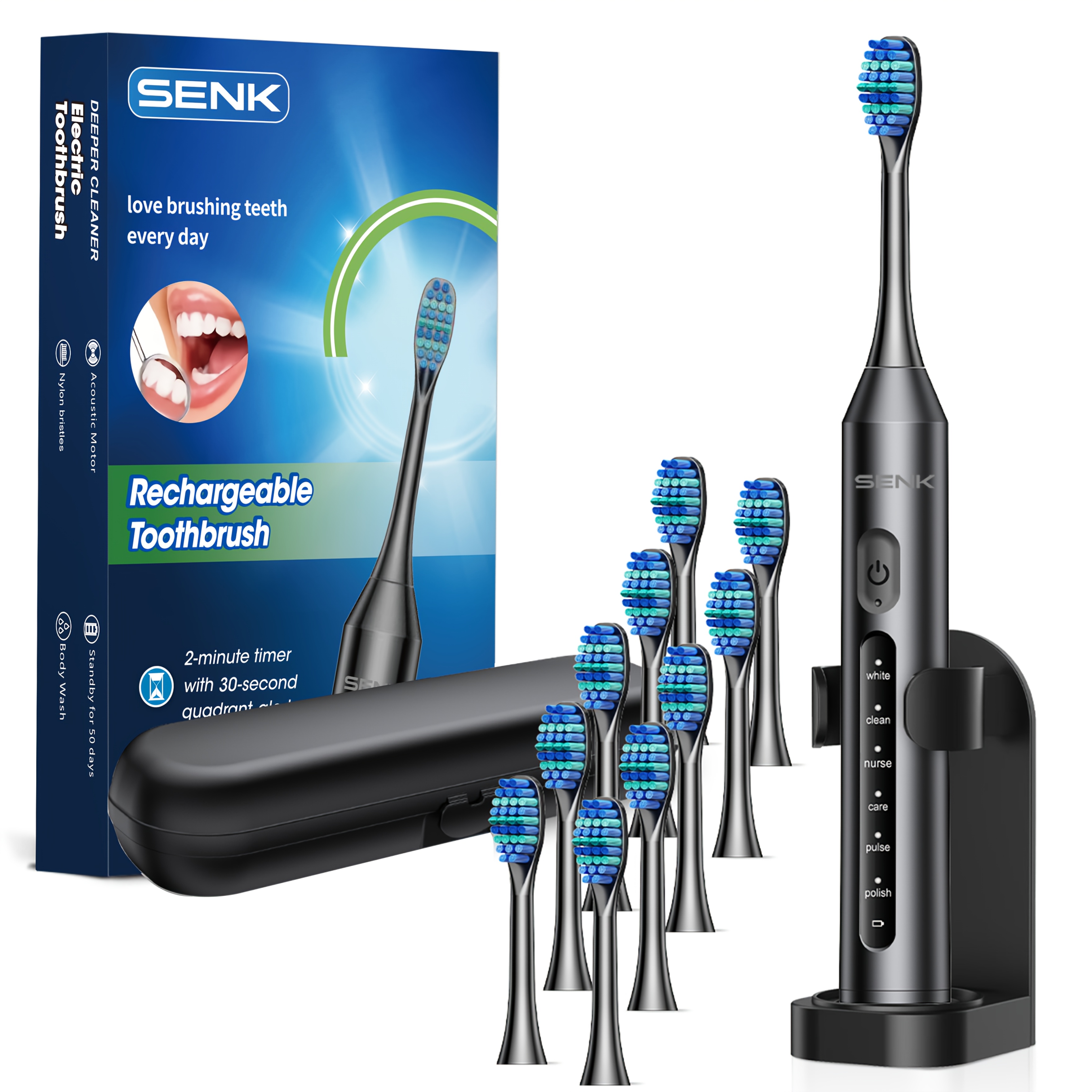 Image of Senk Smart Electric Toothbrush, Usb Charging, Ipx7, 6 , Multiple Brush Head , Data Cable, Long-lasting Battery, Deep Teeth Cleaning, For Home, Travel, Couples, And Christmas