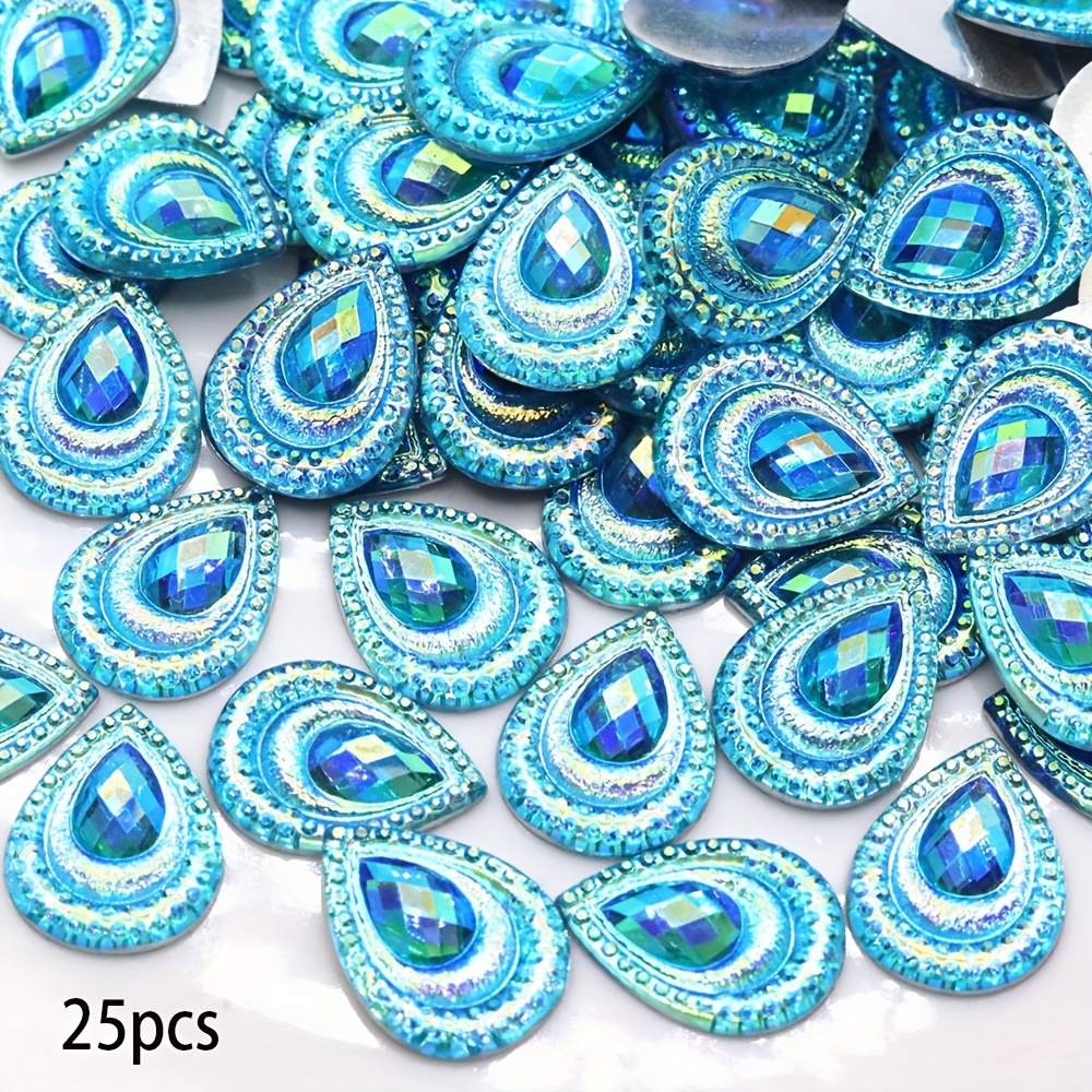 TEMU 25 piezas de diamantes de de resina con respaldo , color AB, forma de ojo de real, 1.3 cm x 1.8 cm, para , álbumes de recortes, joyería,