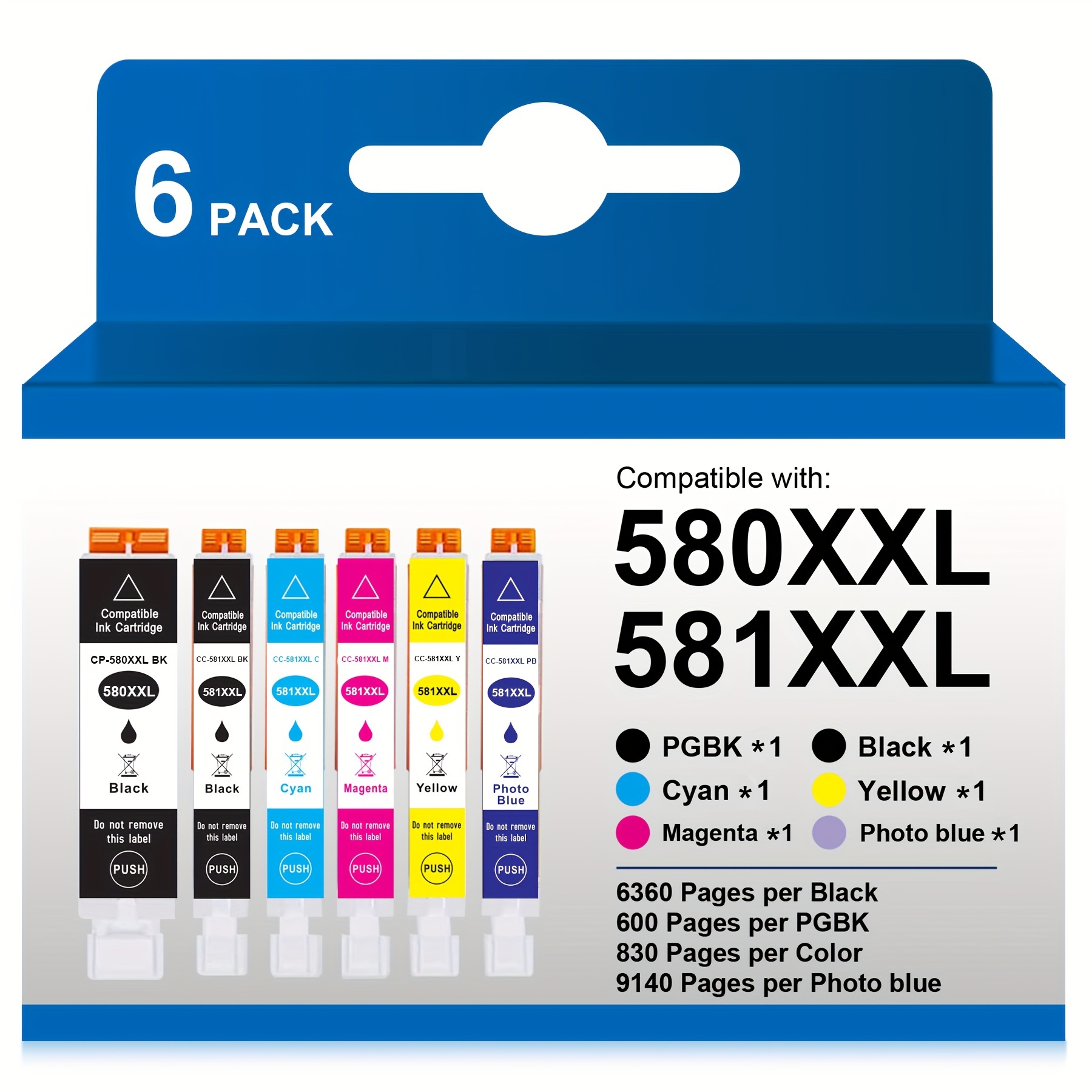 

5/6Packs Cartridges Compatible with Canon 580XXL 581XXL Printer Cartridges PGI-580XXL CLI-581XXL for Canon TR8550 TS705 TS6350 Ts6350A Ts705A TS6351 TS6250 TS6150 TS9550 TS6300 TS6255 1 TR7524