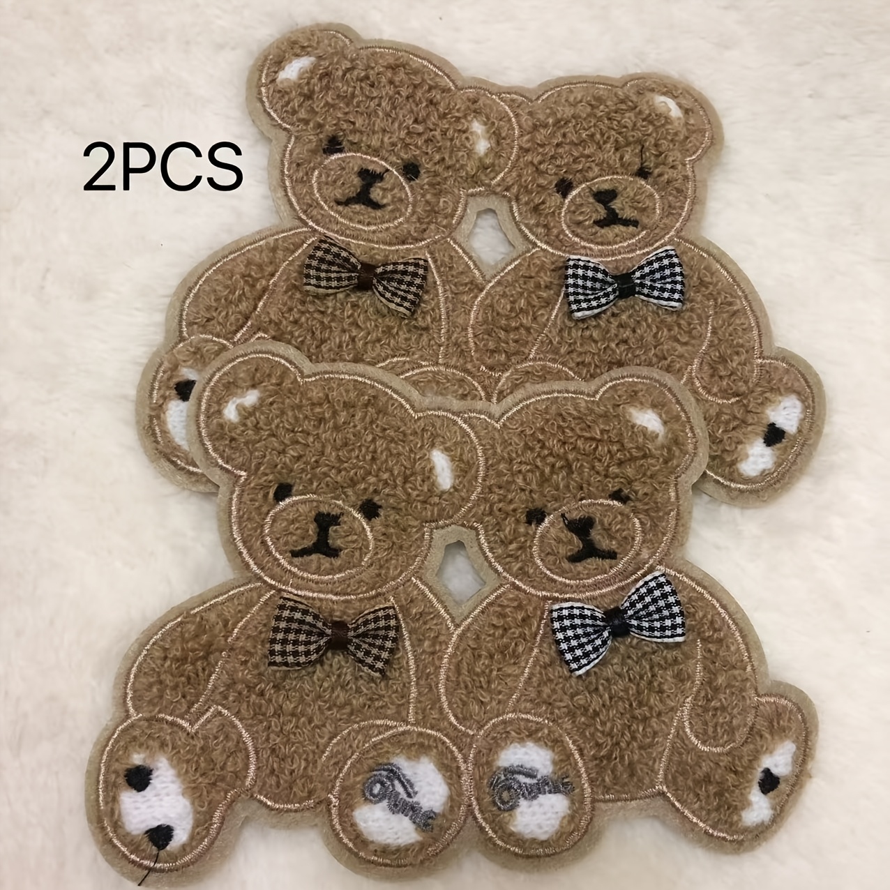 TEMU 2 piezas Brother Bear Pattern 3D Bow Decoration Computer Towel Embroidered Patch Fabric, Adecuado para Decorar Bolsos, Ropa, o Materiales de
