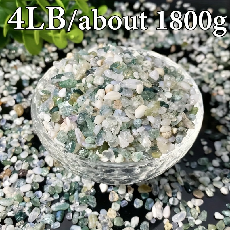 TEMU 4lb Natural Moss Agate Crushed Stone Polished Stone For Indoor Plants, Fish Tank Fillers, Flower Pots Fish Tank Decorative Stones, Jewelry Making, Bottles, Home Decoration