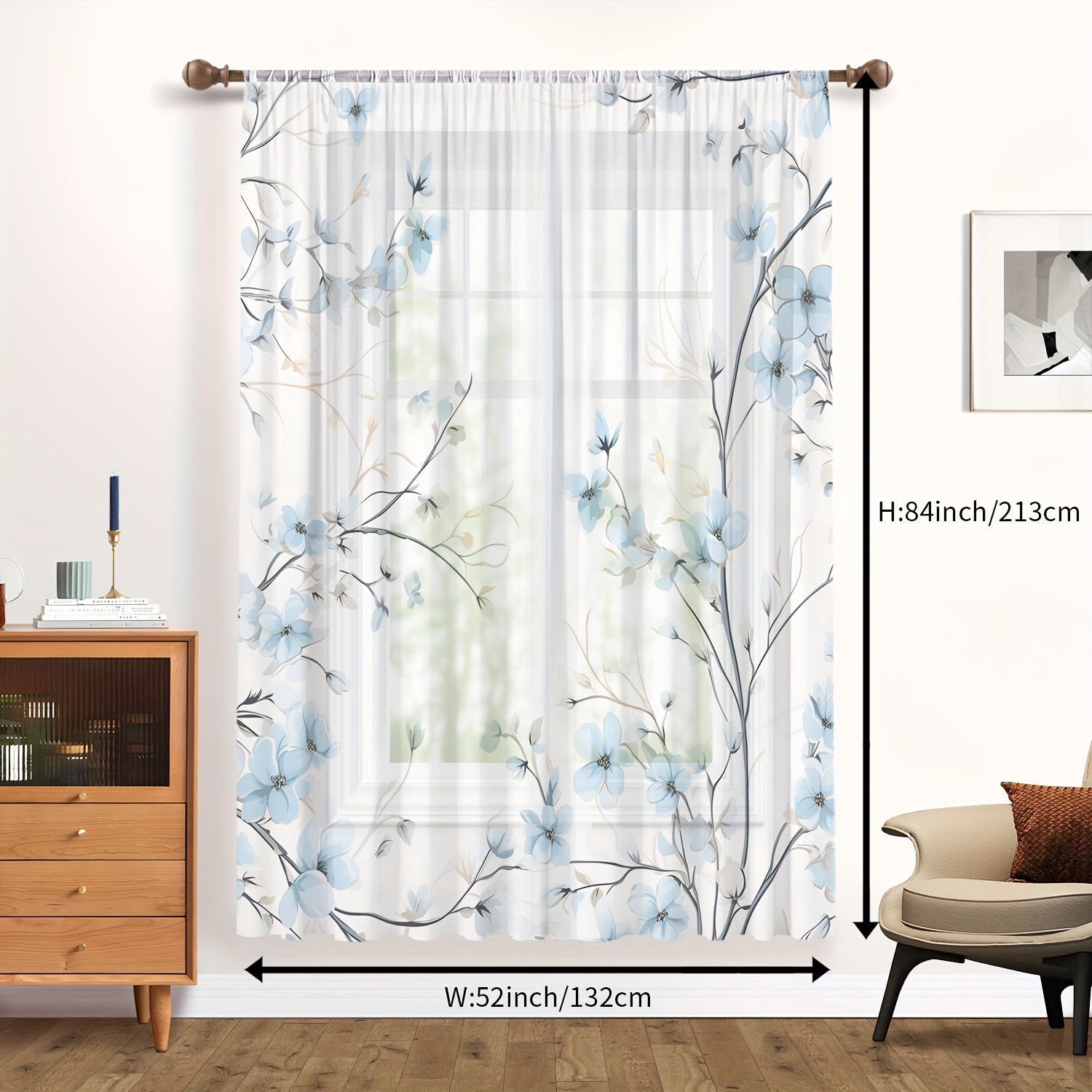 TEMU 1pc, Small Flowers And Leaves Window Curtain, Suitable For Living Room, Bedroom, Dining Room, , Office, Gym, Kitchen, Study And Home Decoration Curtain, Semi-transparent Gauze Curtain