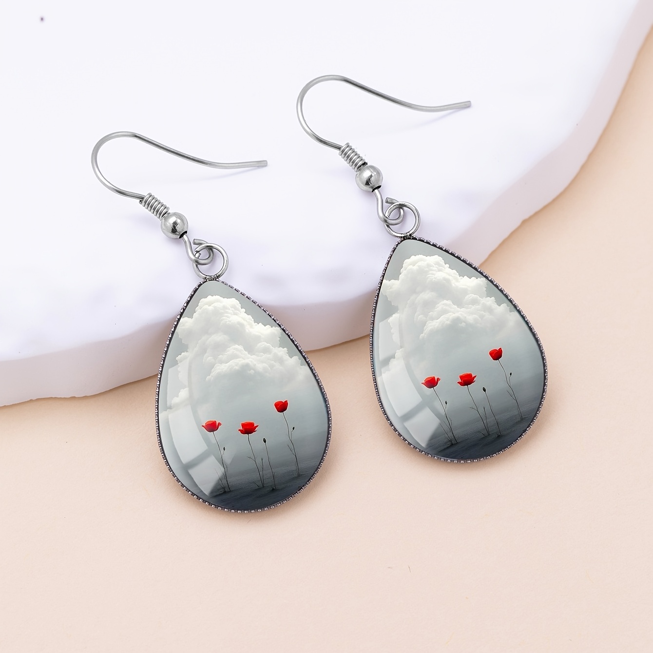 Valentine's Day Flower & Cloud Pattern Drop Earrings