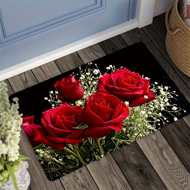 Image of Jit1pc Thick 1.1cm Kitchen Mat, Red Rose Mat, Extra Thick, Wear-resistant, Beautifying, Suitable For Kitchen, Living Room, Porch, Balcony, And Home Decor
