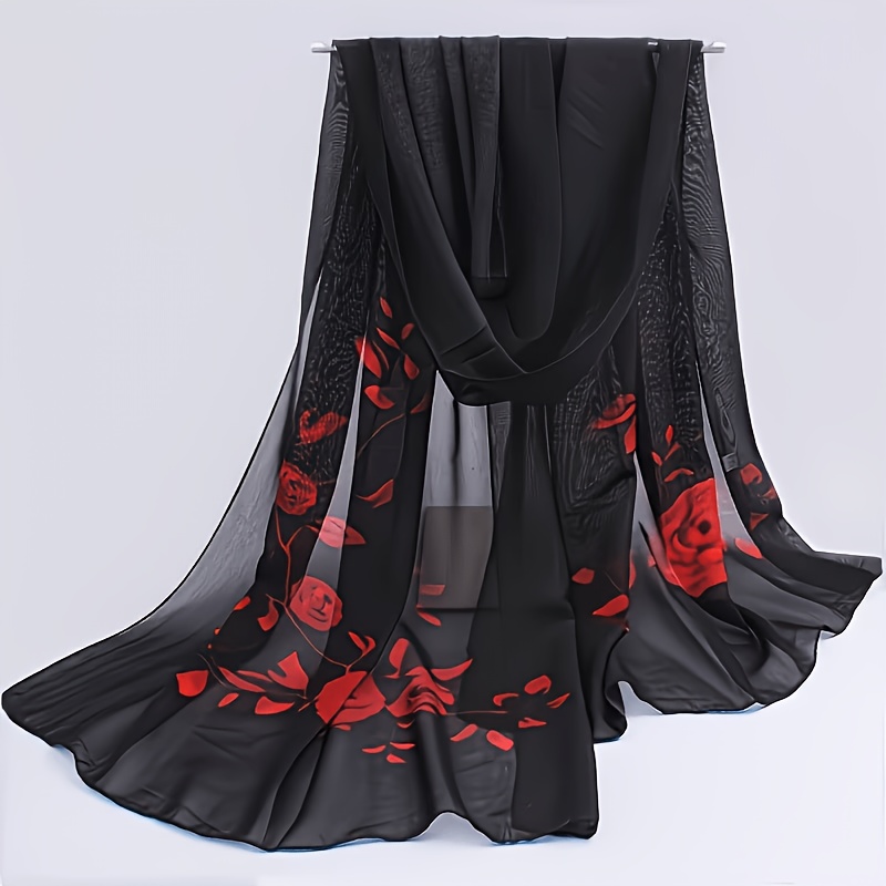 TEMU Châle en de soie à fleurs tendance, léger et respirant, style fin, foulard multifonctionnel, écharpe, serviette de plage