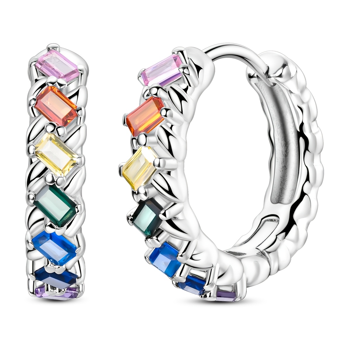 Platinum Plated Sparkling Square Zirconia Hoop Earrings