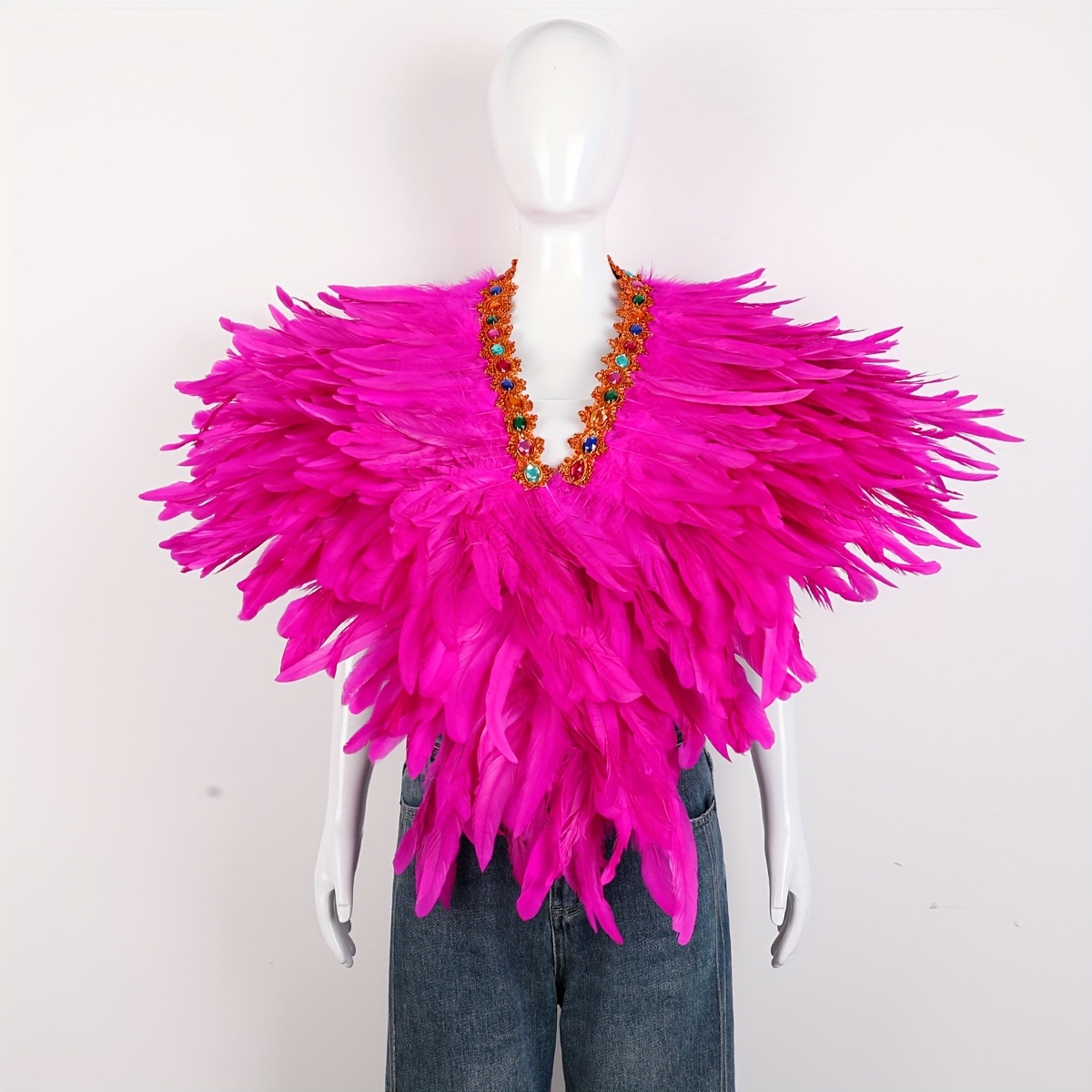Gothic Style Artificial Faux Feather Oversized Shawl, Carnival Costume Accessory, Masquerade Party Apparel Accessory, Fake Collar Neck Scarf, Women's Bachelorette Party Shawl
