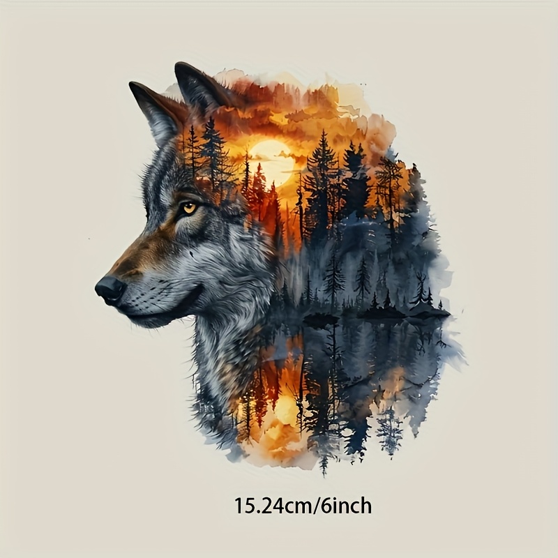 TEMU 4pcs Of Durable Washable Diy Heat Transfer, Wolf And Forest Scene Vinyl Stickers, Self-adhesive, High Gloss Surface Irregular Shape Stickers,