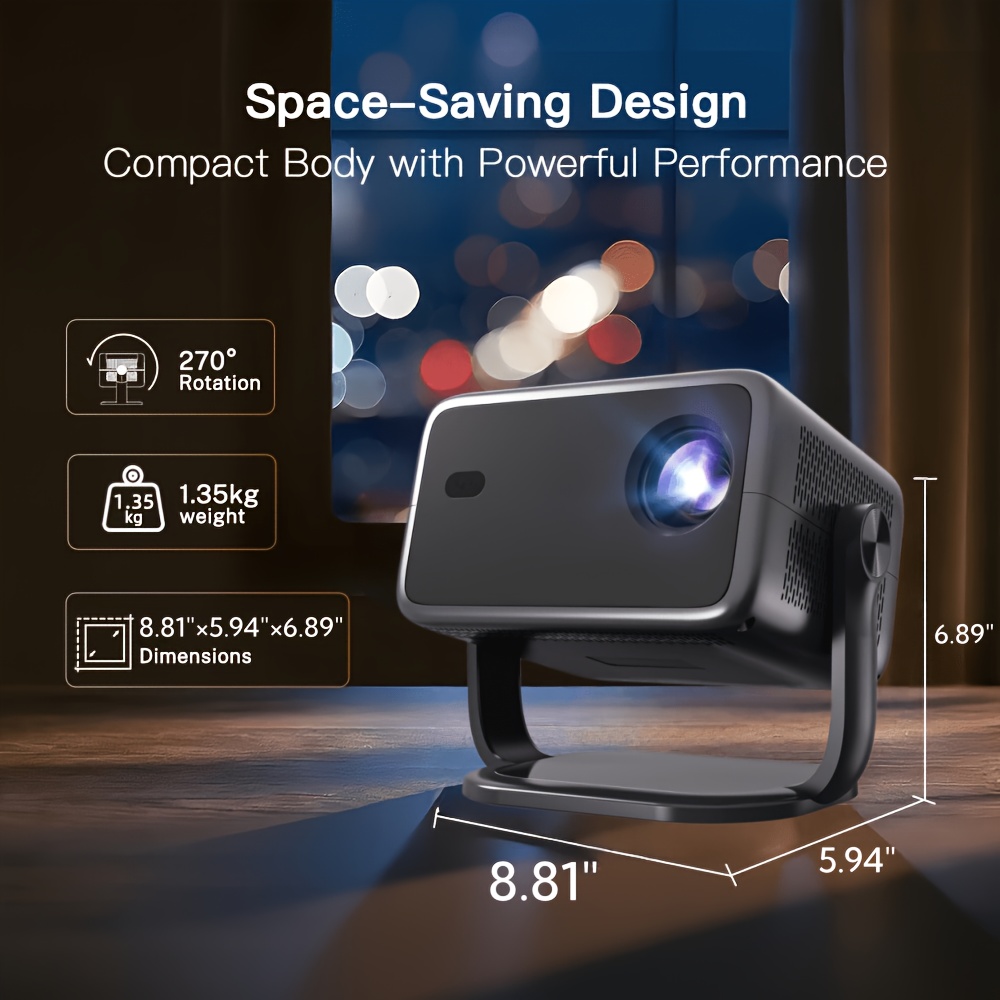Smart Android 14 Projector with 1080P Native Support