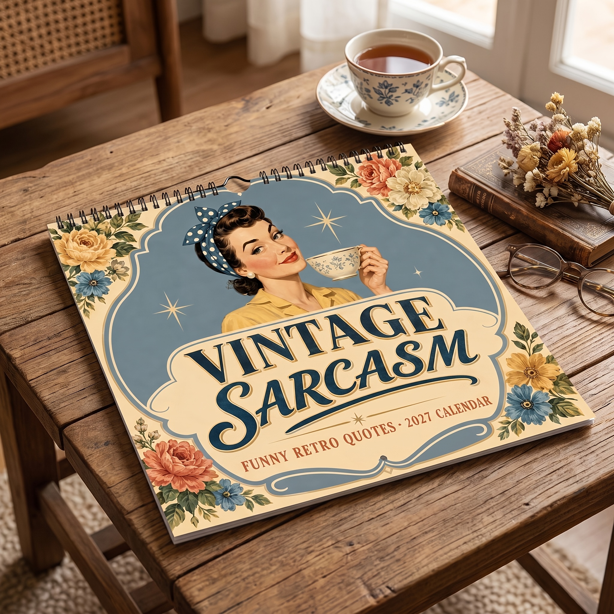 TEMU 2027 Fun Vintage Satirical Wall Calendar - Spiral-bound Nostalgic Humor Monthly Planner With Women' Jokes, Thick Paper, Suitable For Home And