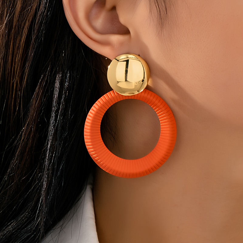 2pcs Colorful Spray-Painted Geometric Striped Circular Earrings