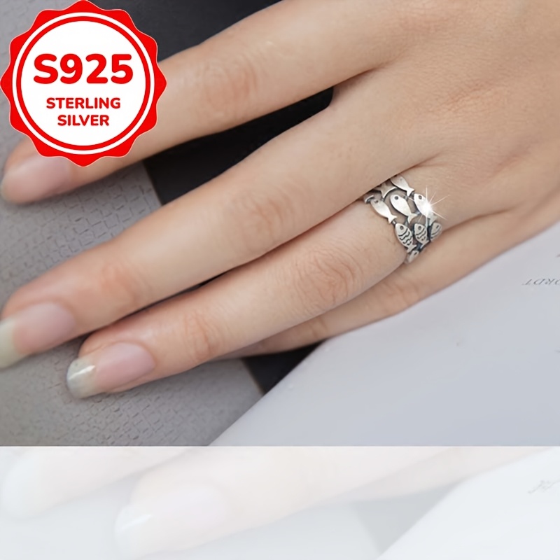Women's S925 Silver Three-Layer Small Fish Open Ring