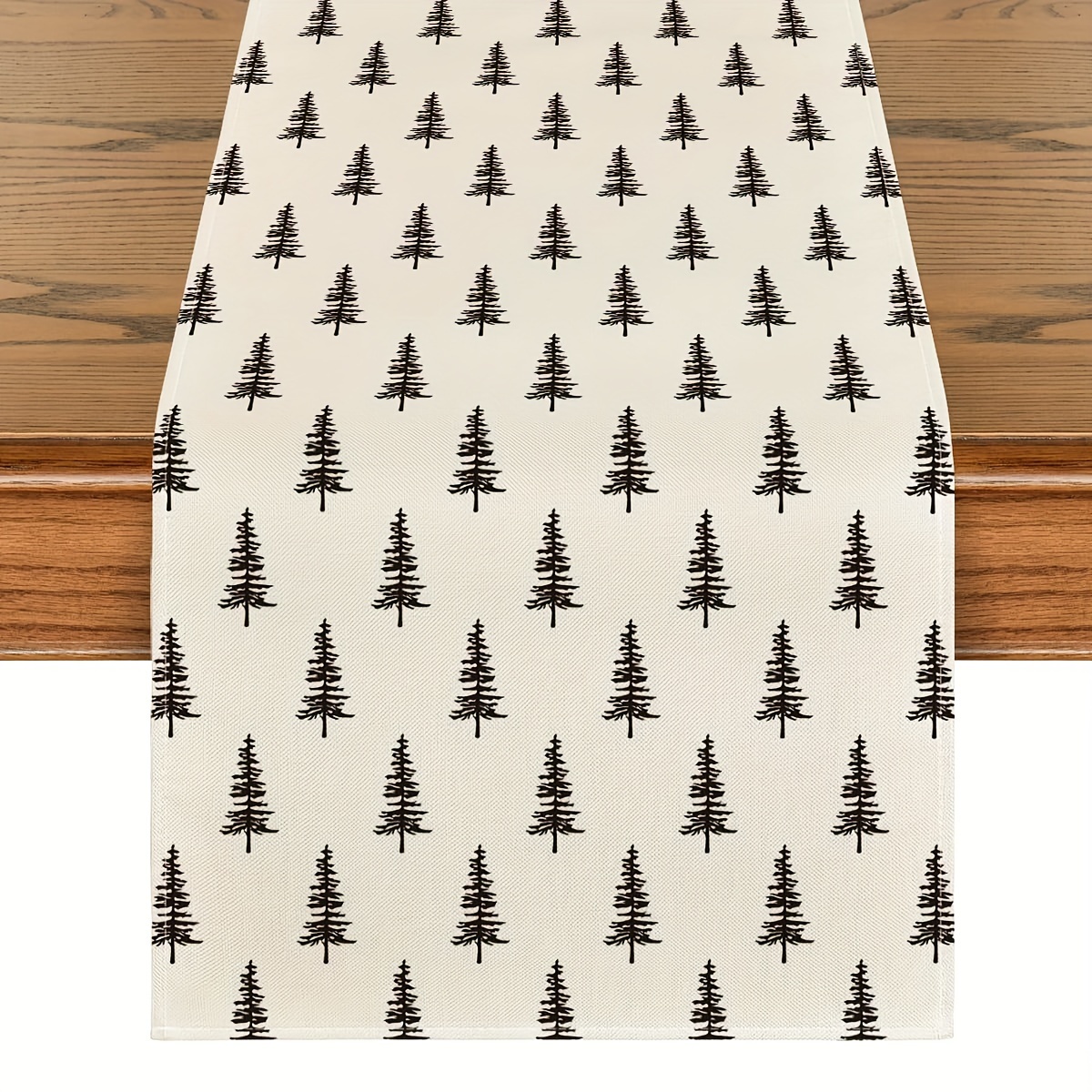 

Beige Christmas Tree Table Runner - Festive Polyester Tablecloth For Holiday Parties & Home Decor, Perfect For Kitchen, Dining Room, And Outdoor Celebrations