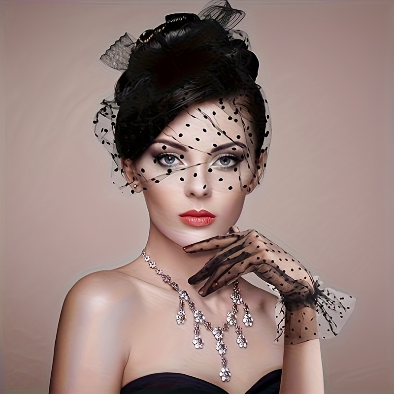 fascinators hat lace glove women tea veil mesh headband  display picture 1