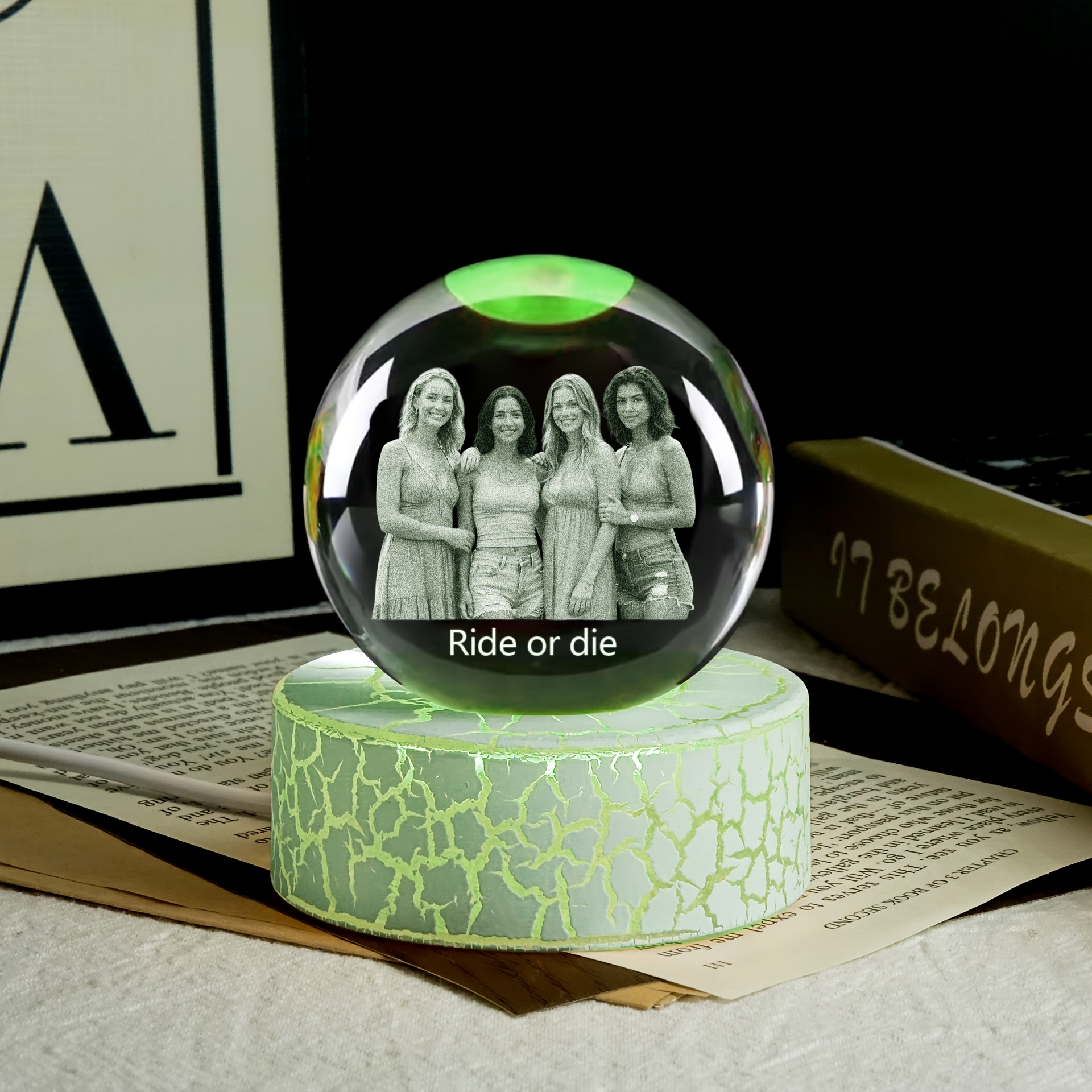 TEMU Laser-engraved 1pc Crystal Ball Glass Sphere With Colorful Lamp Base, Customizable For Photos, Images, And Text Engraving. Ideal For Bedroom,